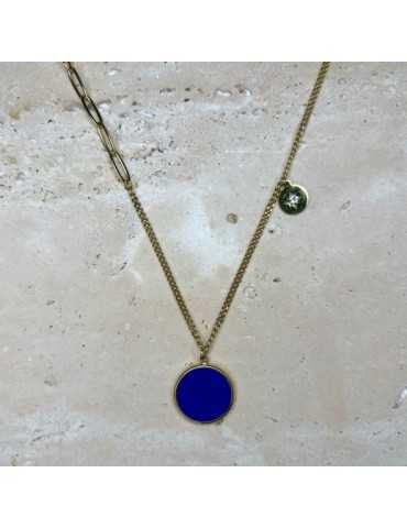 Collier Bleu Acier Doré