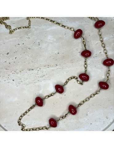 Collier Sautoir Rouge Acier...